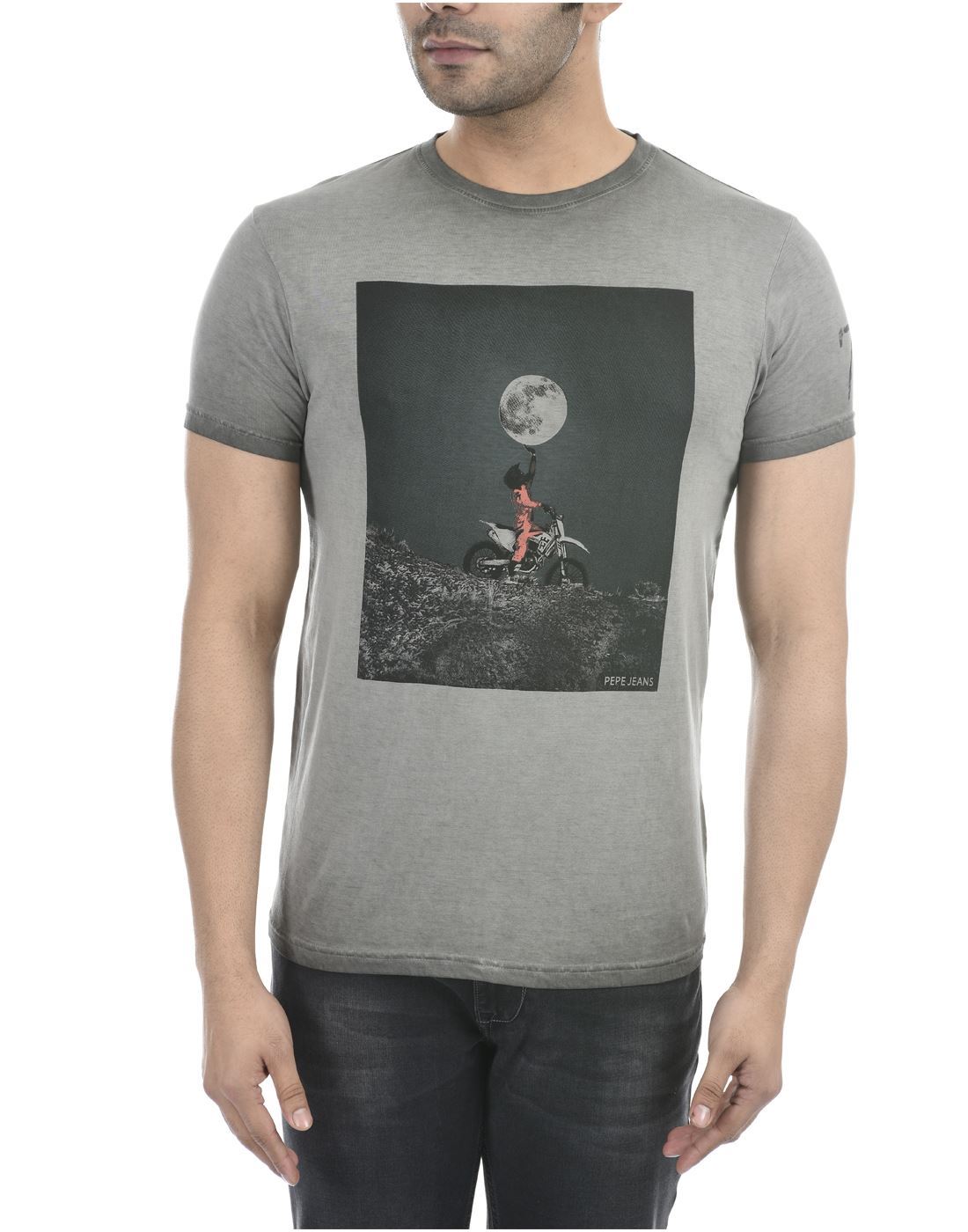 Pepe Jeans Men Casual Wear Grey Graphic Print T-Shirt